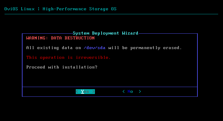 Installer warning about destructive disk operation