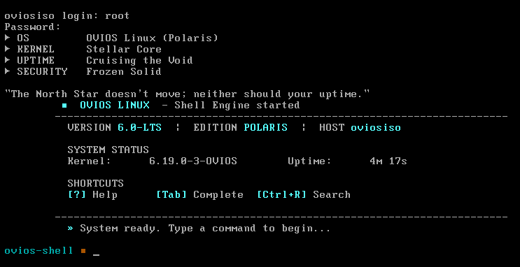 OviOS Linux boot screen showing 'Loading Linux' and 'Loading initial ramdisk'
