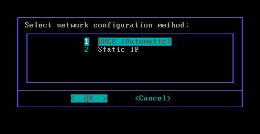 Static network configuration screen